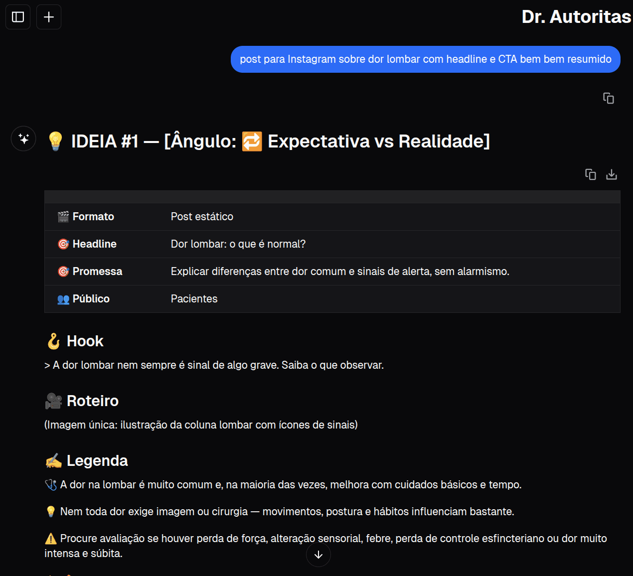 Dr. Autoritas — pedindo ideias de conteúdo